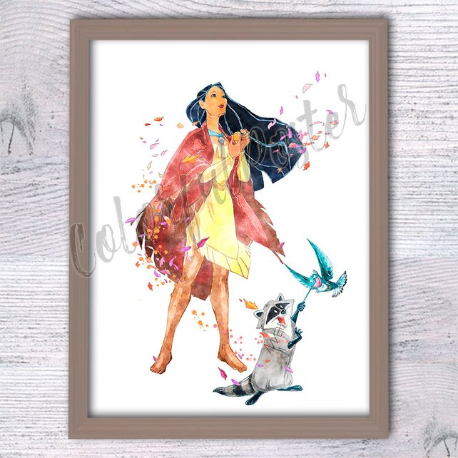 642x642 Pocahontas Watercolor Print Disney Princess Poster Kids Room Etsy - Pocahontas Watercolor