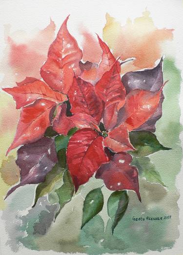 375x523 Poinsettias Painting By Geeta Biswas Saatchi Art - Poinsettia Watercolor Paintings