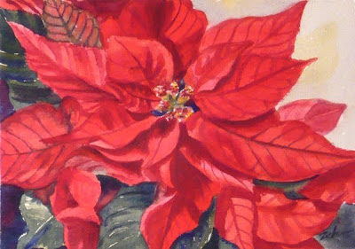 400x281 Zeh Original Art Blog Watercolor And Oil Paintings Red Poinsettia - Poinsettia Watercolor Paintings