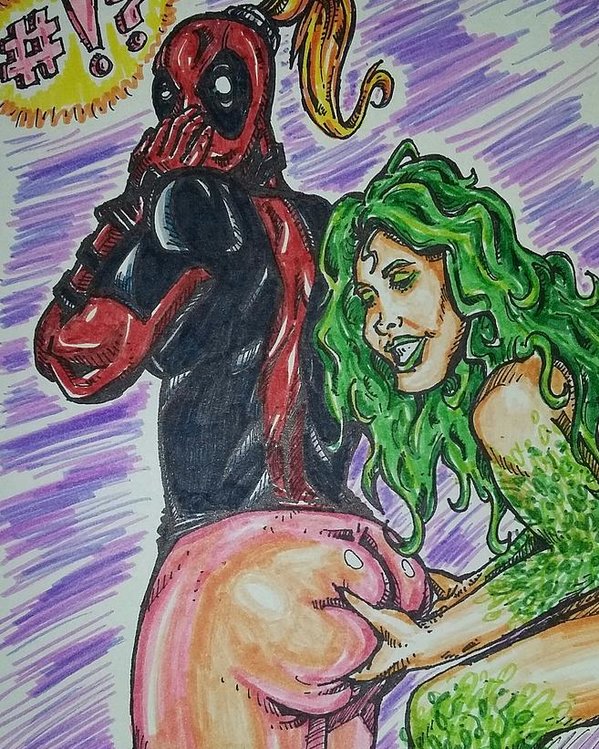 599x749 Lady Deadpool And Poison Ivy Poster By Michael Toth - Poison Ivy Watercolor