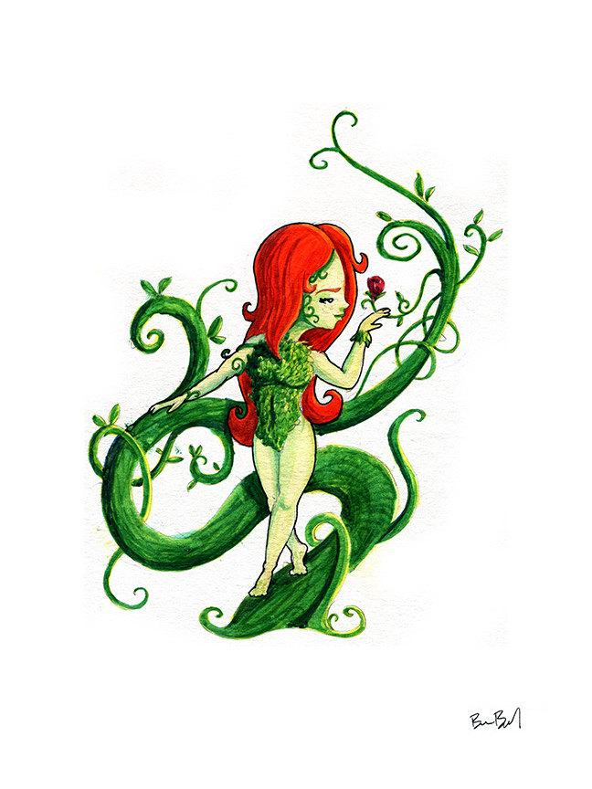 648x864 Poison Ivy Fan Art Watercolor Print Ben Byrd Art - Poison Ivy Watercolor