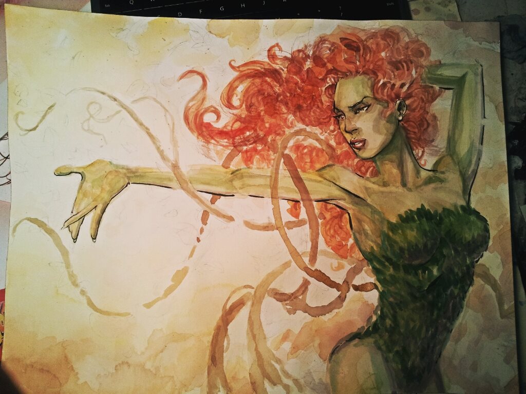 1024x768 Poison Ivy Watercolor Process - Poison Ivy Watercolor