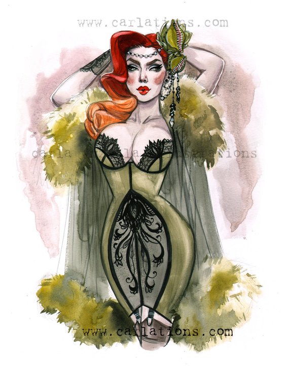 570x738 Vintage Burlesque Batman Poison Ivy Gotham Girl Watercolor Pin Etsy - Poison Ivy Watercolor