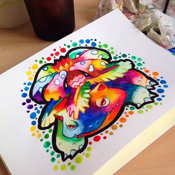 608x609 Fan Makes Beautiful Watercolor Art Of Zelda, Mario, And More - Pokemon Watercolor Art