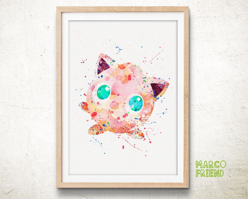 800x640 Pokemon Go Prints Jigglypuff Prints Watercolor Art Kids Etsy - Pokemon Watercolor Art