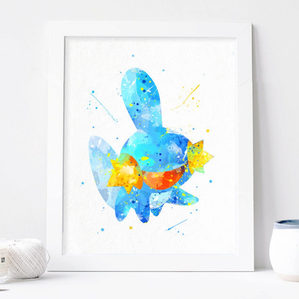 1024x1024 Pokemon Mudkip Art Print, Pokemon Poster Watercolor Nursery Print - Pokemon Watercolor Art