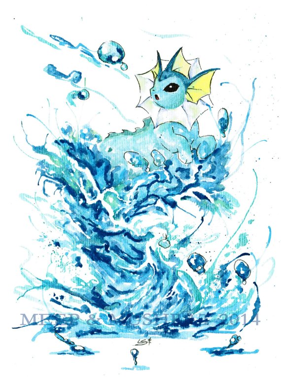 570x765 Vaporeon Pokemon Watercolor Art Print Etsy - Pokemon Watercolor Art