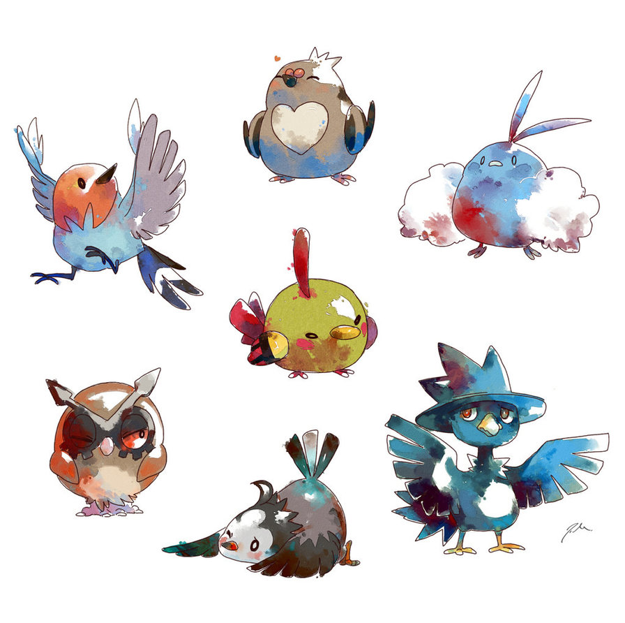 896x892 Watercolor Birds By Bluekomadori - Pokemon Watercolor Art