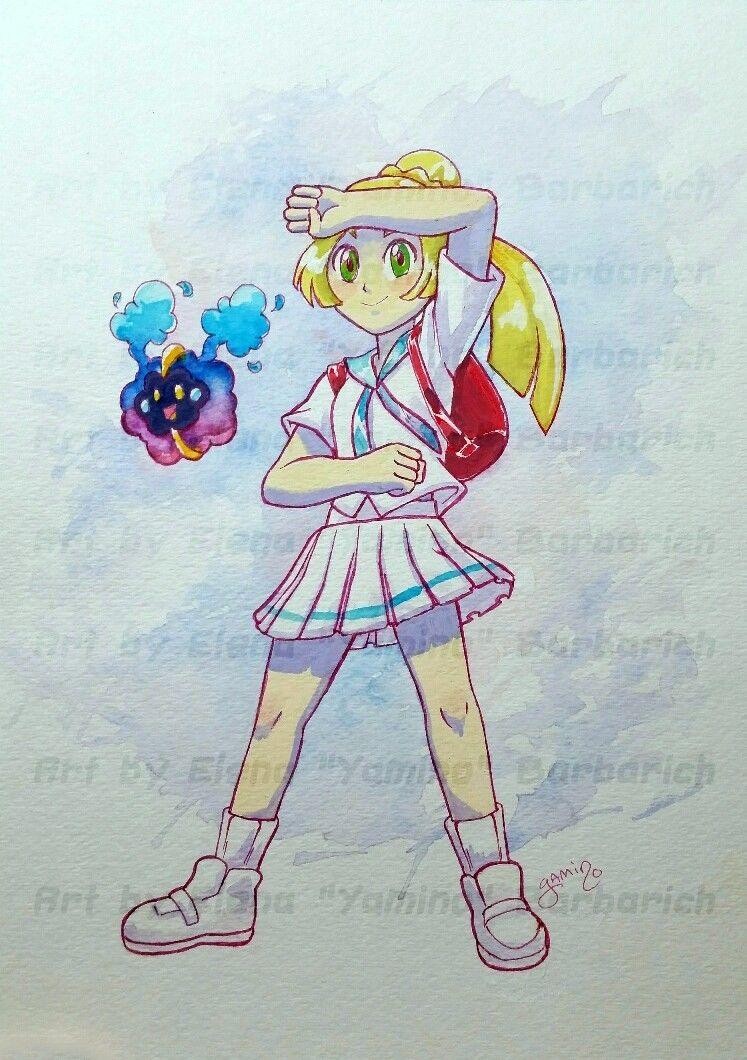 747x1060 Original Watercolor Lillie And Cosmog From Pokemon Sunmoon - Pokemon Watercolor Original