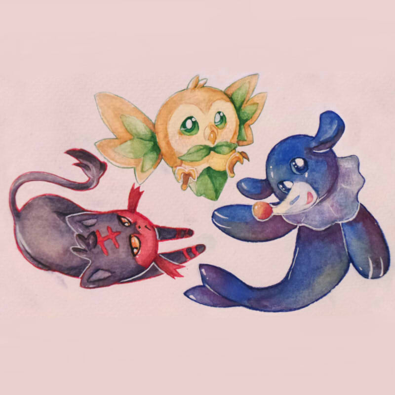 800x800 Pokemon Gen Vii Starters - Pokemon Watercolor Original