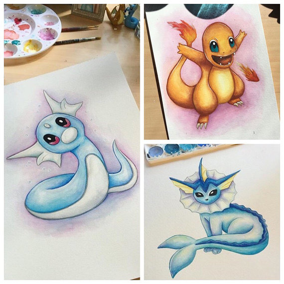 570x570 Sale Original Pokemon Watercolor Paintings - Pokemon Watercolor Original
