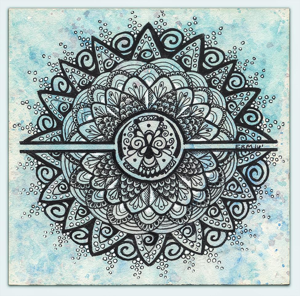 975x963 Water Type Mandala 6 X 6 Watercolor Original Eventide - Pokemon Watercolor Original