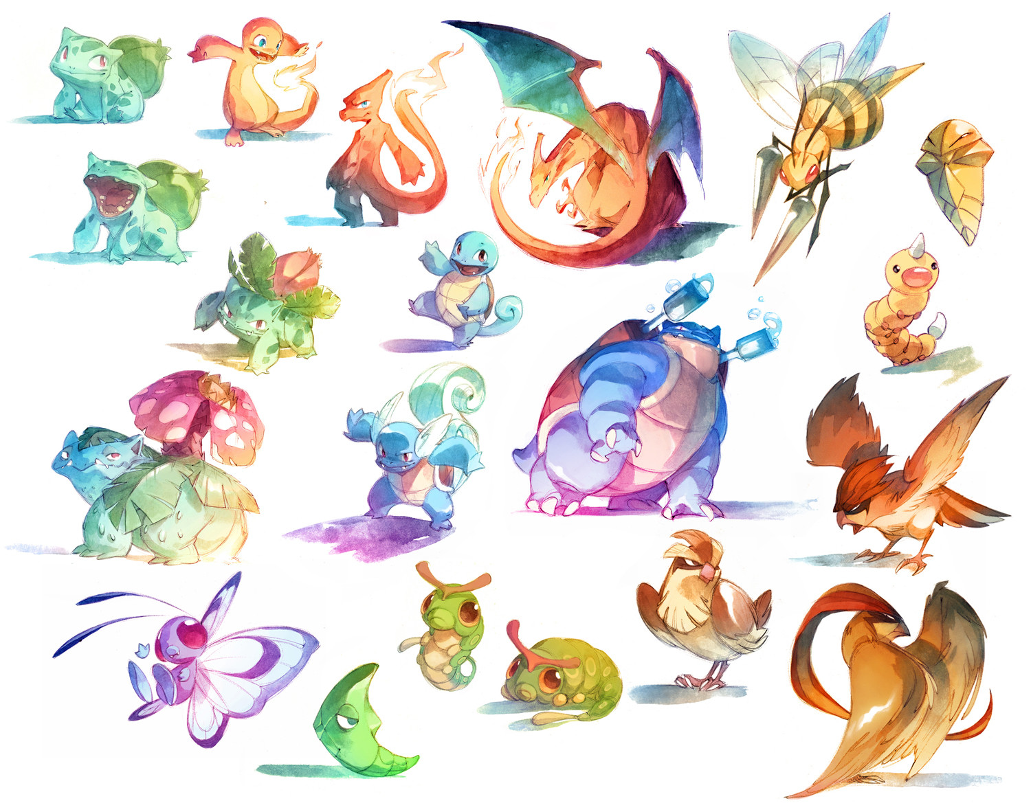 1500x1182 Artstation - Pokemon Watercolor Original