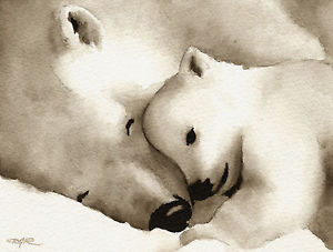 300x227 Polar Bear Art Print Sepia Watercolor Painting 5 X 7 By Artist Djr - Polar Bear Watercolor