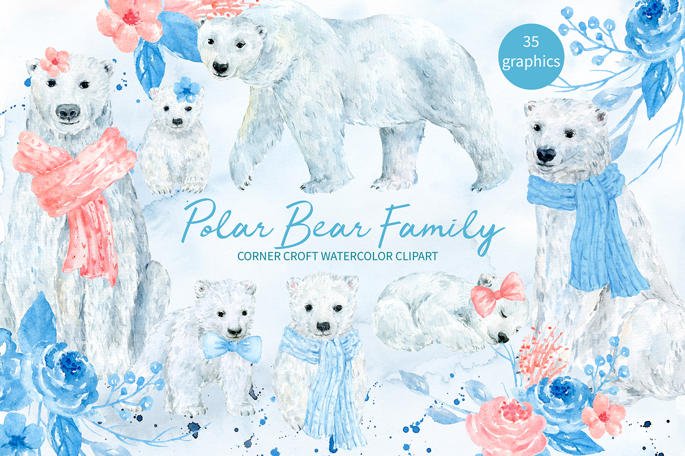 1352x900 Watercolor Clipart Polar Bear Family Fo Design Bundles - Polar Bear Watercolor