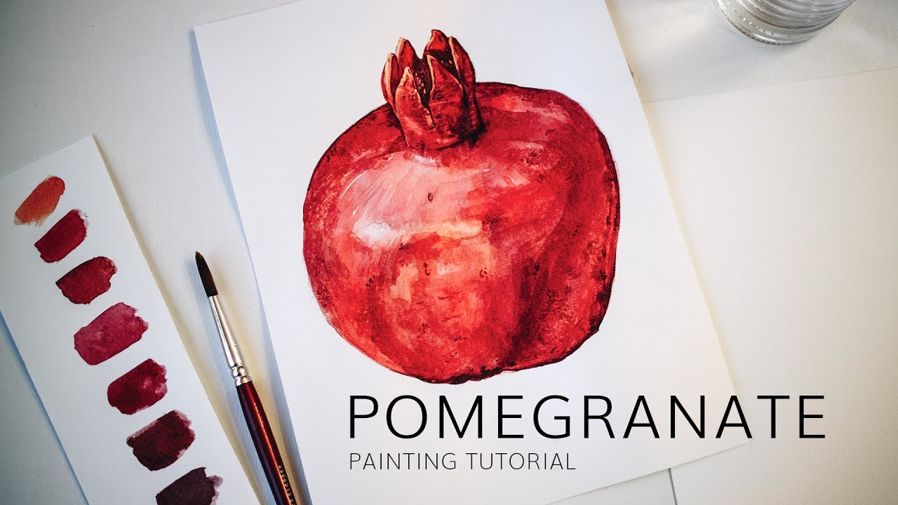 1280x720 Step By Step Pomegranate Watercolor Painting Fruit - Pomegranate Watercolor