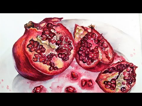 480x360 Live Pomegranate In Watercolor Painting Tutorial 1230 Pm Friday - Pomegranate Watercolor