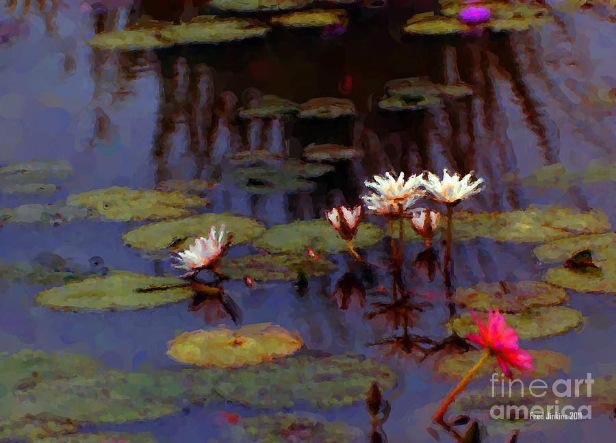 900x647 Lily Pond Watercolor Painting By Fred Jinkins - Pond Watercolor