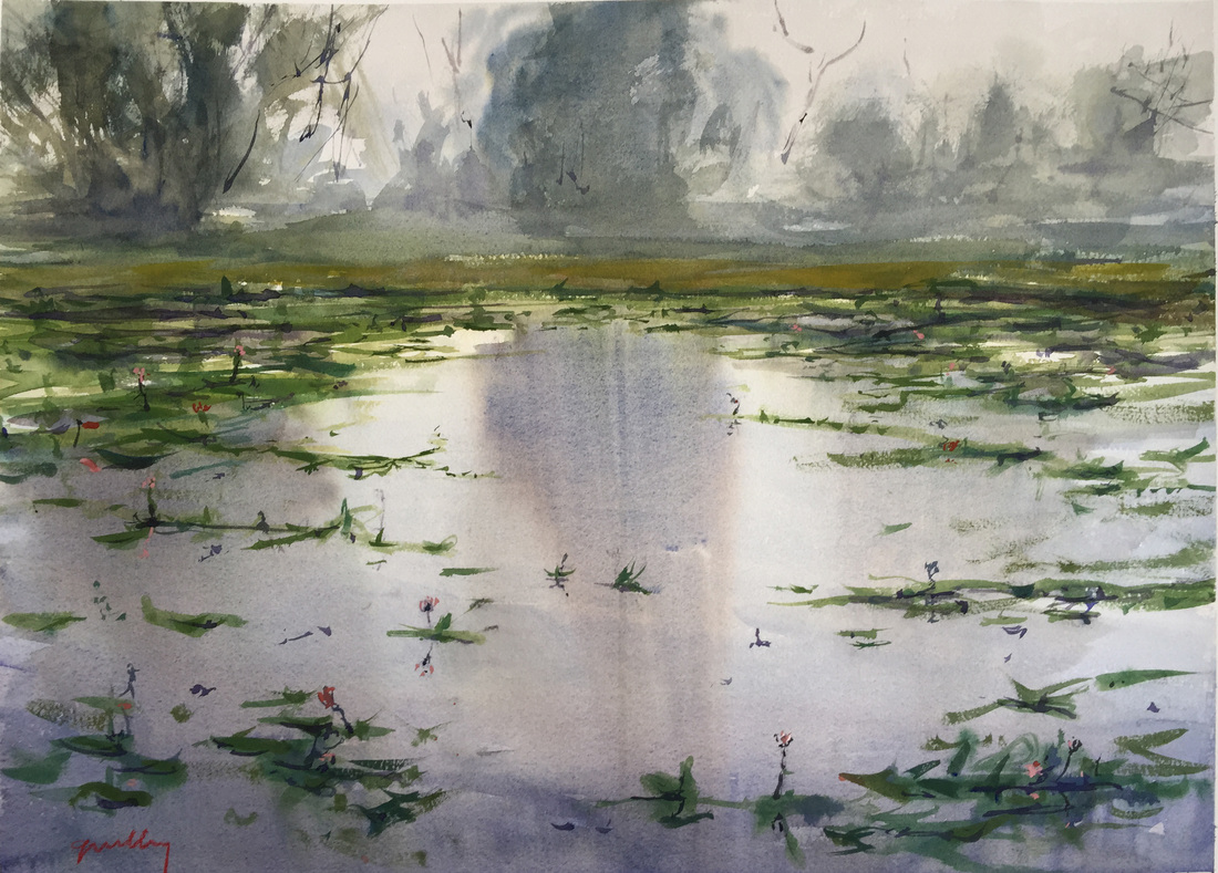 1100x789 Lily Pond - Pond Watercolor