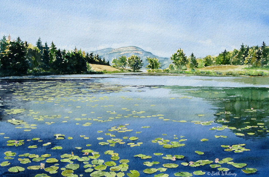 900x592 Little Long Pond I Mdi Maine Landscape Art Downeast Watercolors - Pond Watercolor