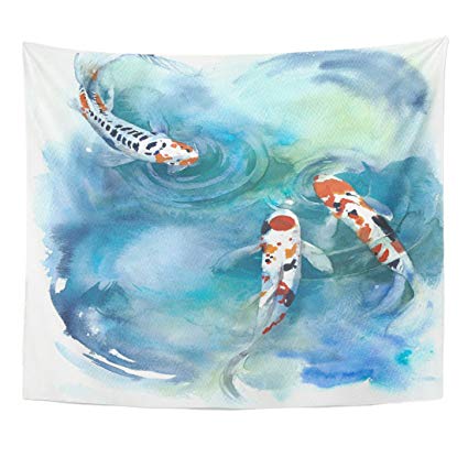 425x425 Emvency Tapestry Colorful Fish Japanese Symbol In The - Pond Watercolor
