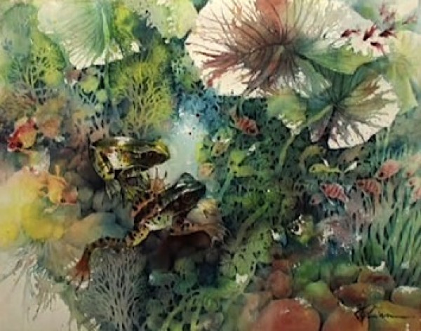 600x472 Video Download Watercolor With Lian Quan Zhen Frogs In The Pond - Pond Watercolor