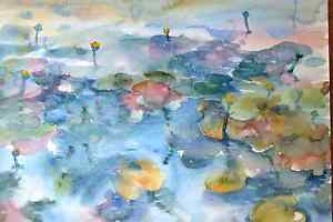 300x200 Watercolor Painting Aquarelle Hand Painted Water Lily Pond For - Pond Watercolor
