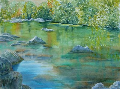 400x298 Watercolor Painting On Golden Pond Watercolour Painting - Pond Watercolor