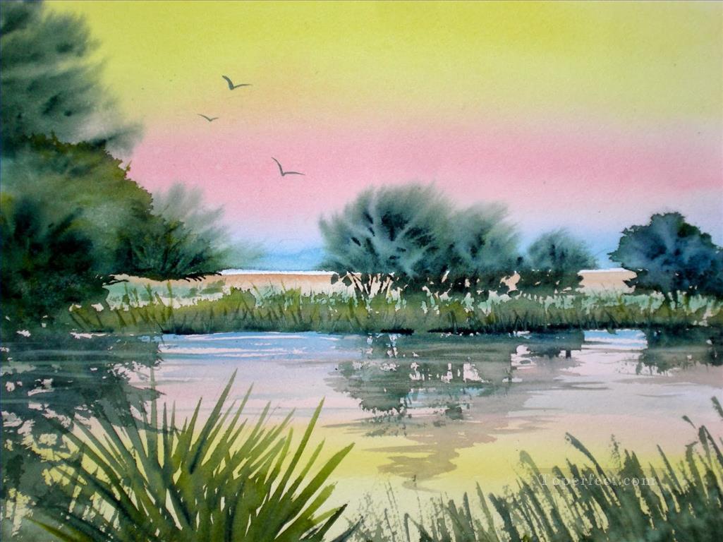 1025x768 Pond Watercolor Painting In Oil For Sale - Pond Watercolor