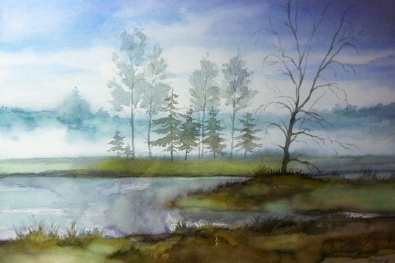 570x380 Buy Early Morning - Pond Watercolor