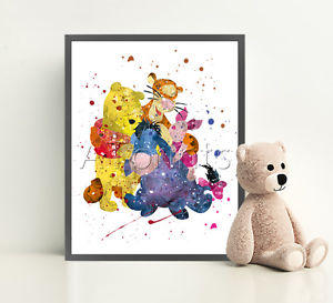 300x273 Winnie The Pooh Poster Print Watercolor Framed Canvas Wall Art - Pooh Watercolor