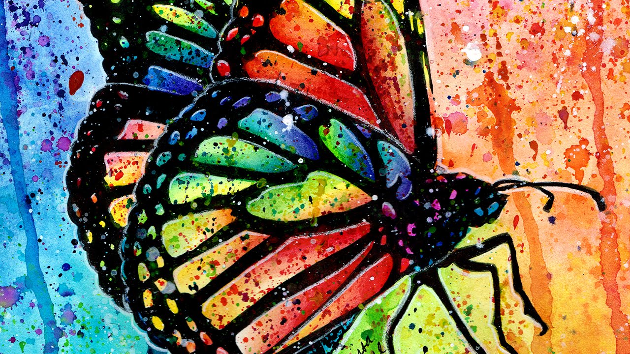 1280x720 Pop Art Rainbow Butterfly Watercolor Painting Time Lapse By - Pop Art Watercolor