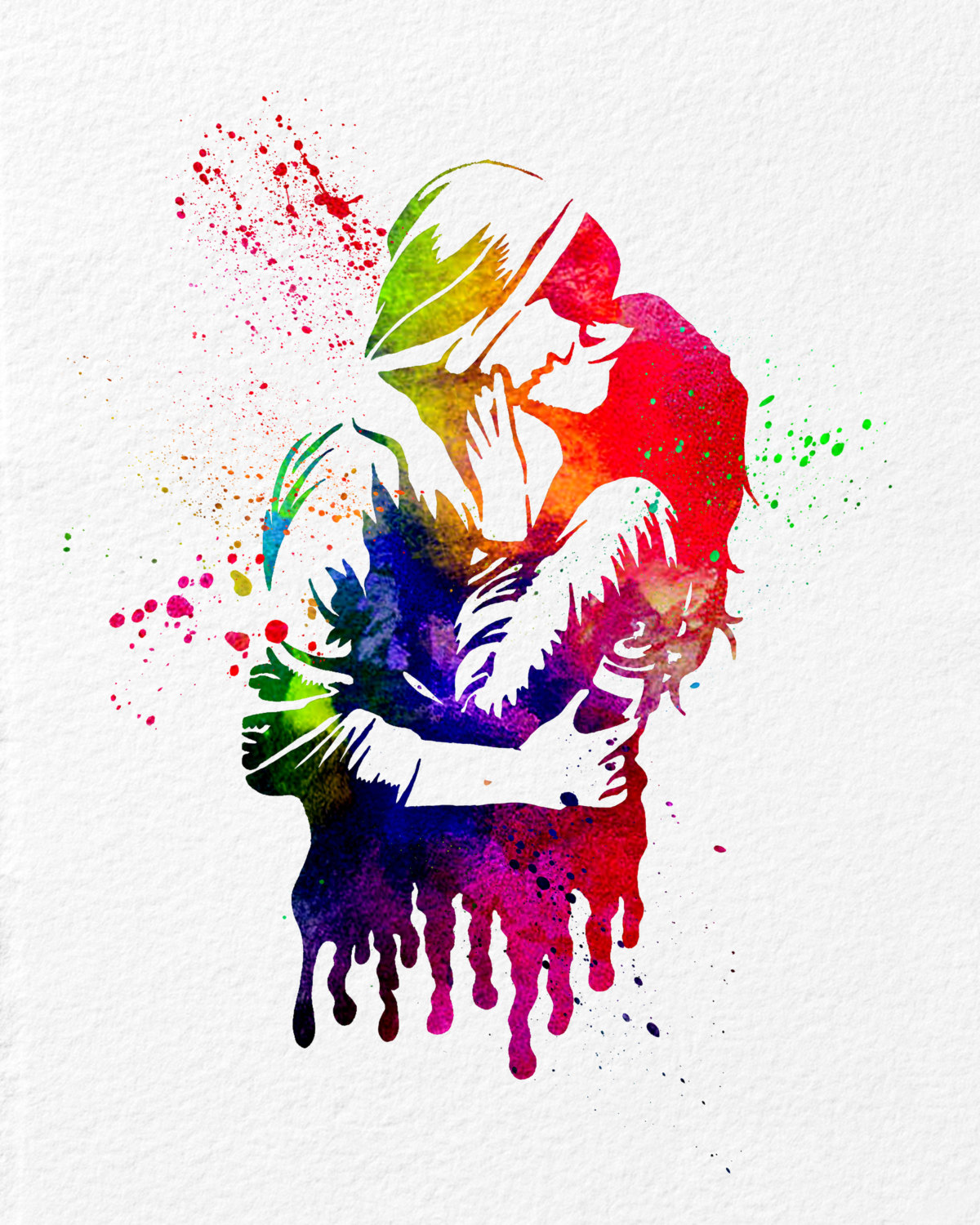 1200x1500 Watercolor Art Print Kissing Couple Modern 8x10 Wall Art Decor - Pop Art Watercolor