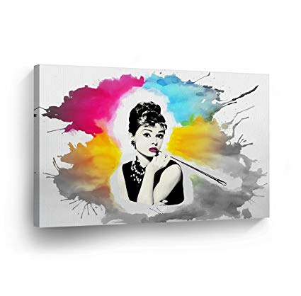425x418 Audrey Hepburn Watercolor Background Pop Art Canvas - Pop Art Watercolor