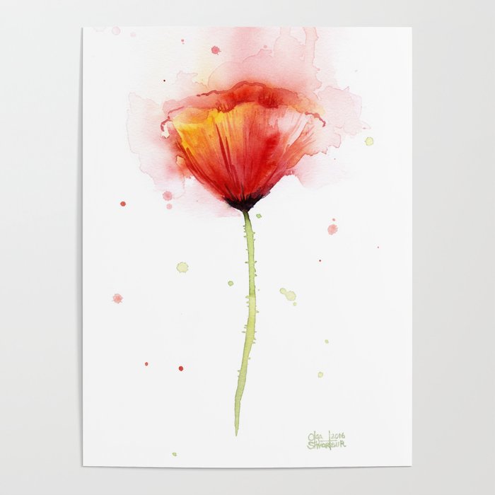 700x700 Red Poppy Flower Watercolor Abstract Poppies Floral Poster By - Poppy Flower Watercolor