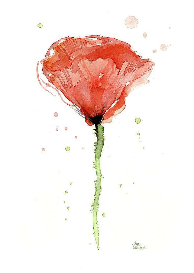 642x900 Abstract Red Poppy Watercolor Painting By Olga Shvartsur - Poppy Paintings Watercolor