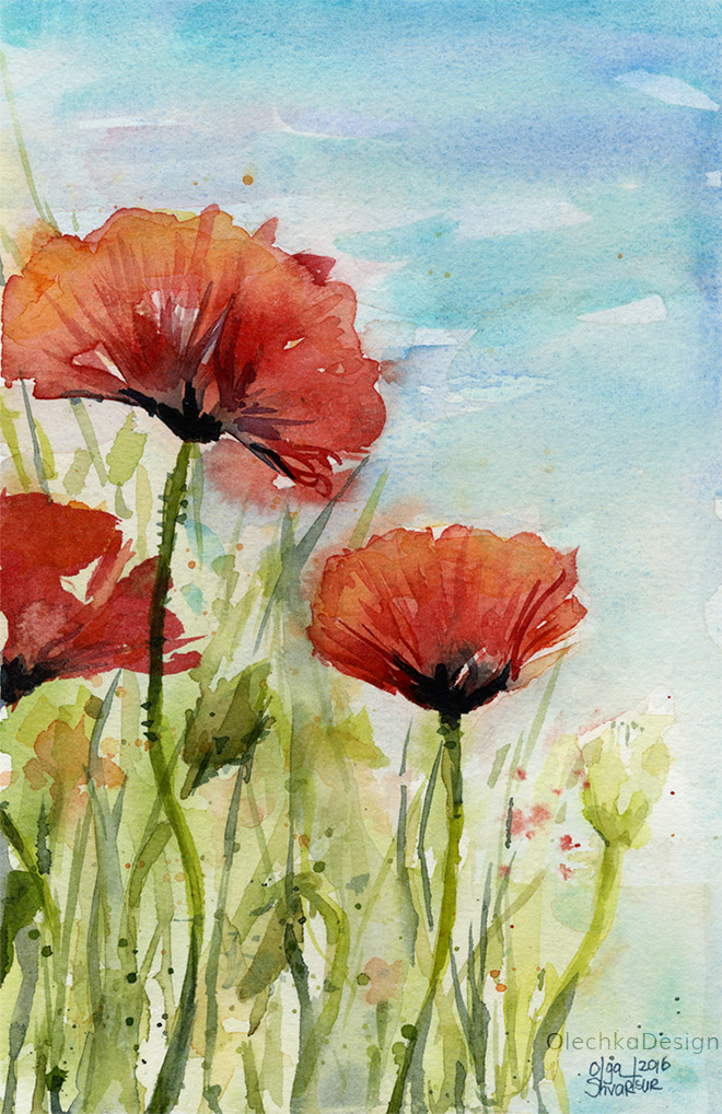 660x1018 Poppy Watercolor Olechka Design - Poppy Paintings Watercolor
