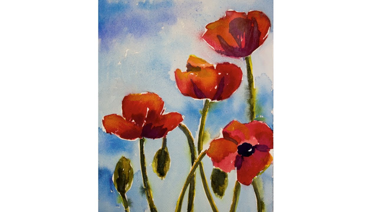 1280x720 Watercolor Poppies Tutorial - Poppy Paintings Watercolor