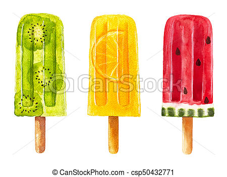 450x351 Set Of Fruit Popsicle. Watercolor Illustration. Set Of Fruit - Popsicle Watercolor
