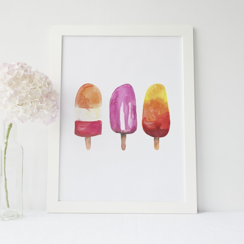 1024x1024 Watercolor Popsicle Ice Pop Trio Art Print Jetty Home - Popsicle Watercolor