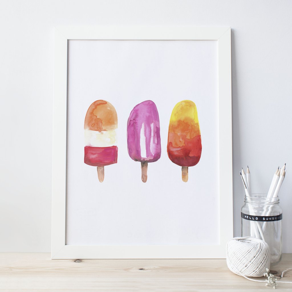 1024x1024 Watercolor Popsicle Ice Pop Trio Wall Art Digital Print Jetty Home - Popsicle Watercolor