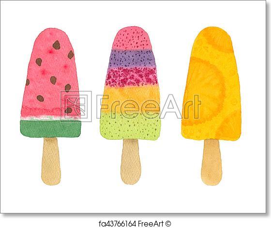560x470 Free Art Print Of Three Watercolor Fruit Popsicle. Three - Popsicle Watercolor