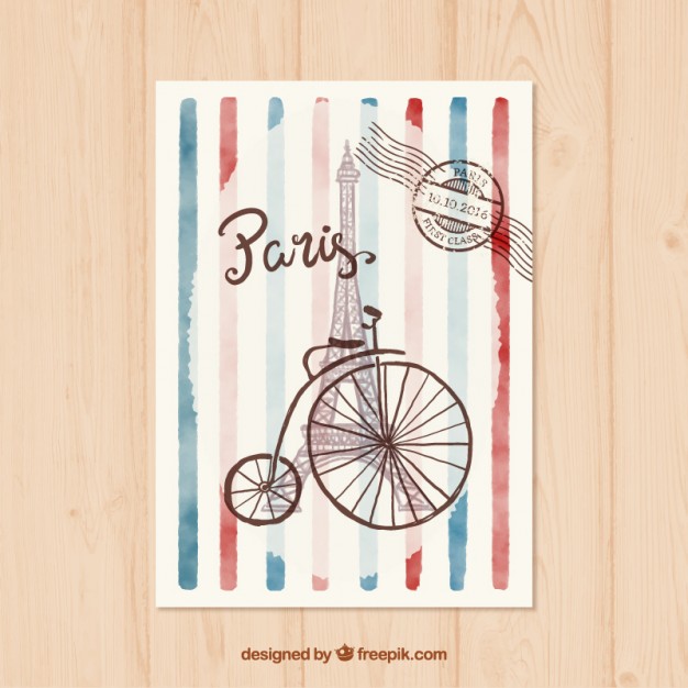 626x626 Watercolor Eiffel Tower Postcard Vector Free Download - Postcard Watercolor