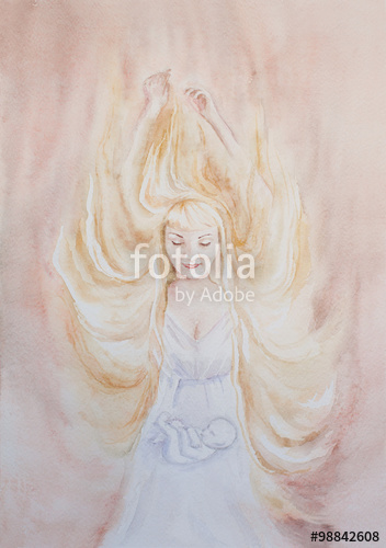 352x500 Surreal Watercolor Portrait Of Pregnant Woman With Embryo Baby In - Pregnant Woman Watercolor