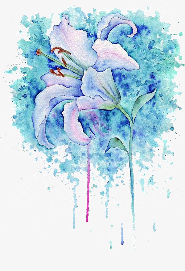 600x877 Blue Floral Watercolor Illustration Art, Watercolor Clipart, Art - Pretty Watercolor