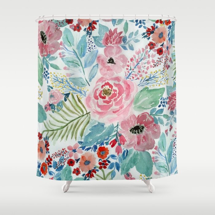 700x700 Pretty Watercolor Hand Paint Floral Artwork. Shower Curtain By - Pretty Watercolor