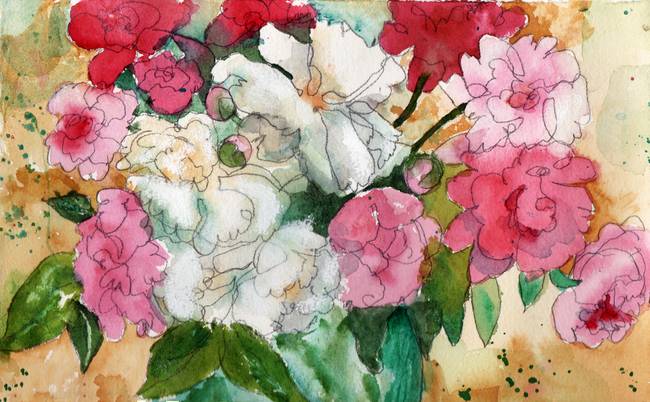 650x402 Watercolor Flowers, Pretty Peonies, Pink By Miriam Schulman - Pretty Watercolor