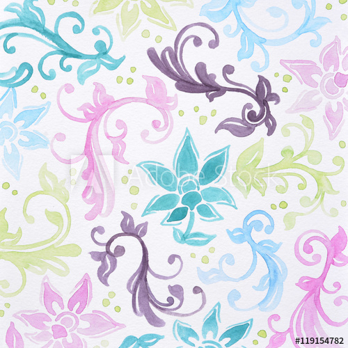 500x500 Floral Pattern Watercolor Painting In Teal Blue Yellow And Purple - Pretty Watercolor Background