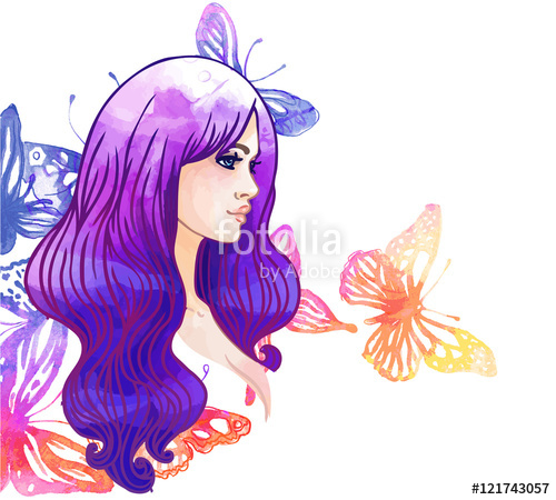 500x450 Amazing Watercolor Background With Pretty Girl And Butterfly - Pretty Watercolor Background