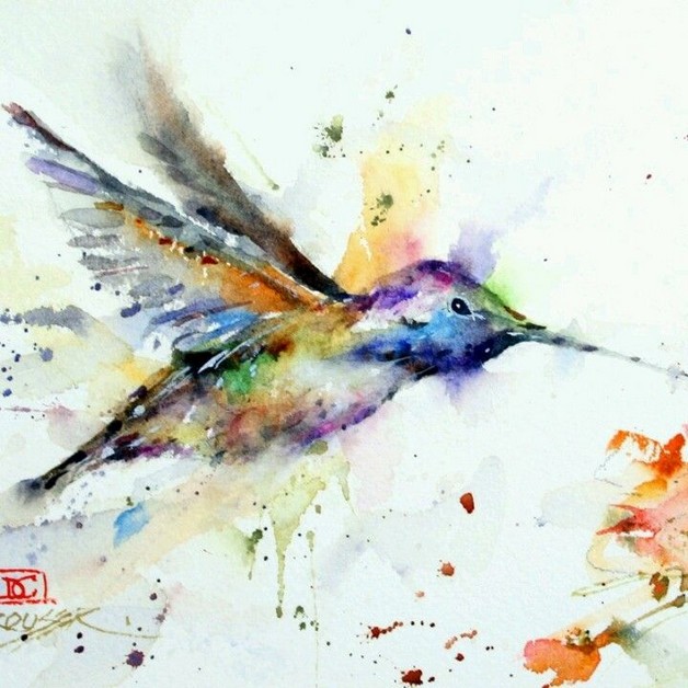 628x628 Pretty Watercolor Flowers And Bird Tattoos - Pretty Watercolor Flowers